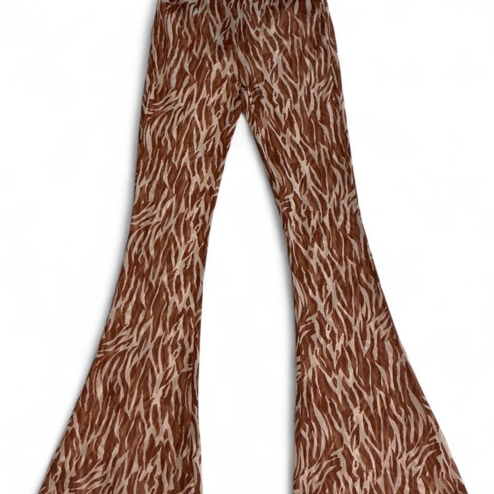 Windsor Flare Pants Womens Small Brown Animal Print Mesh Bell Bottom Sheer